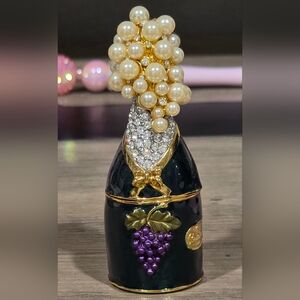 Rucinni Trinket Box Champagne Bottle Pearls Swarovski Crystals Gold Trim Brass